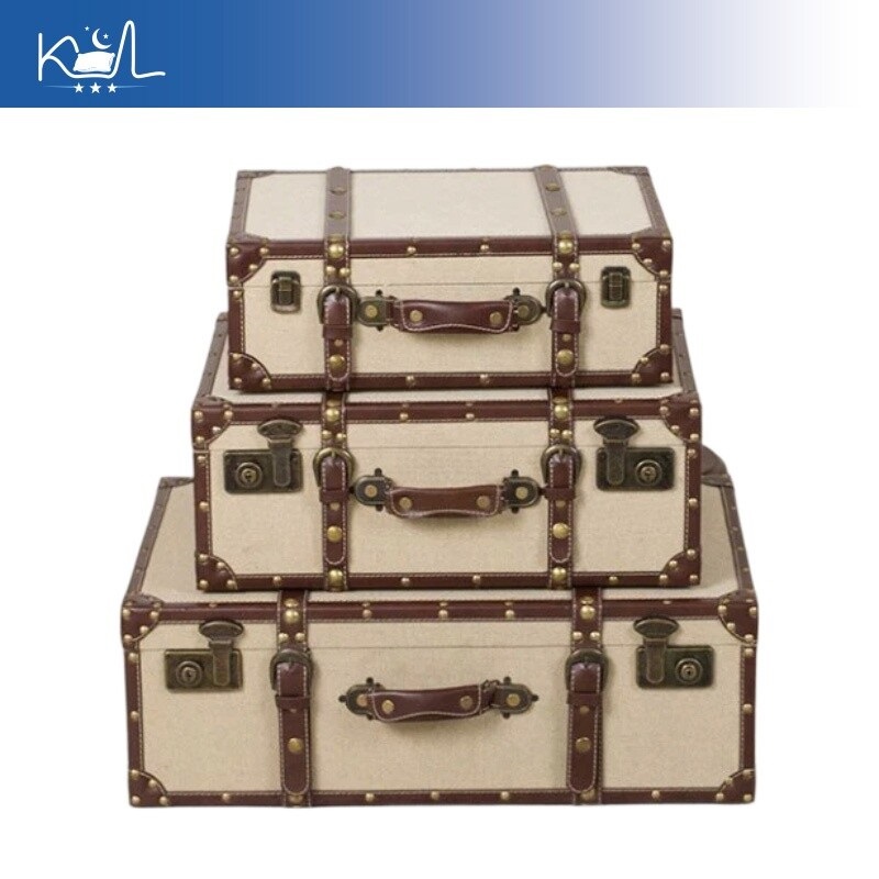 Retro Vintage Trunk Suitcase - Vintage Linen Fabric Storage Trunk, Distressed