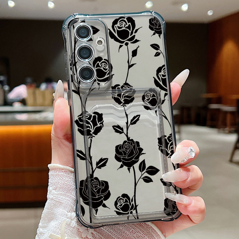 Wallets - Black Rose Pattern Card Bag Wallet