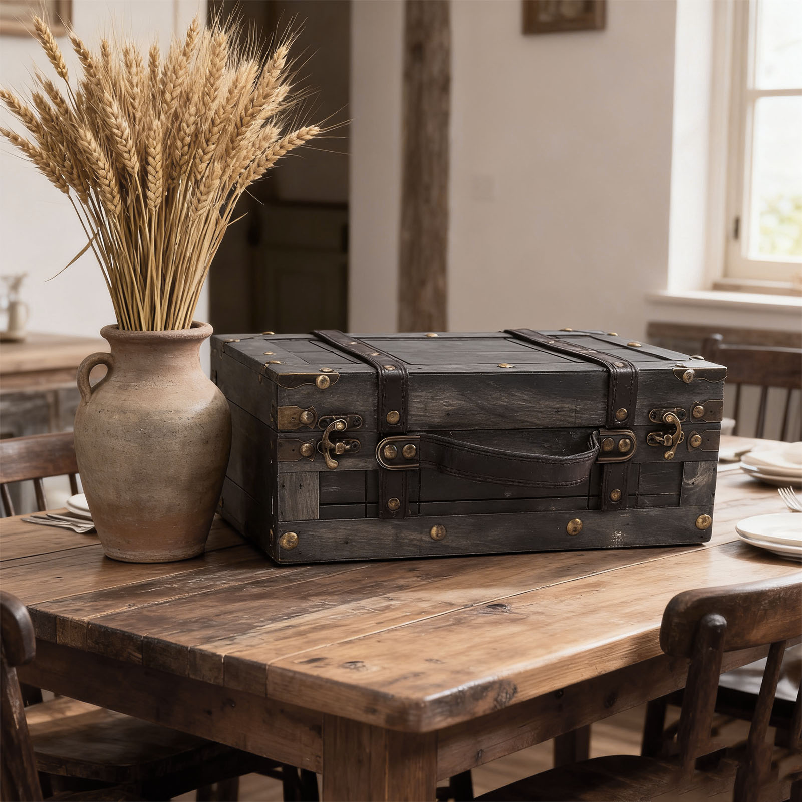 Wood Storage Trunk Wooden Ches - Retro Vintage Trunk Suitcase review and price